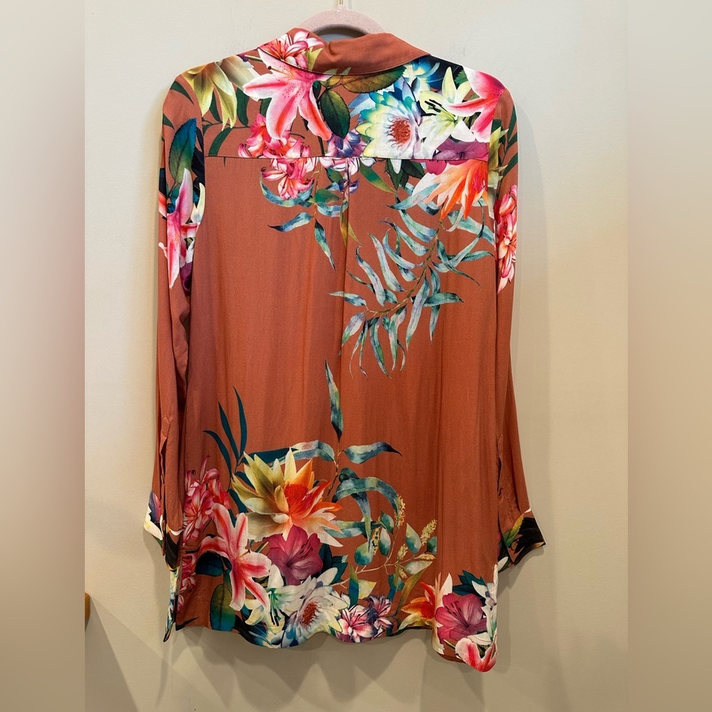 Soft Surroundings Multicolor Floral Blouse Top Tunic Tropical Resort Vacay Sz S - Picture 2 of 9